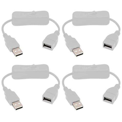 GTIWUNG 4 Stück USB Kabel mit Ein/Aus Schalter, USB Stecker auf Buchse Verlängerungskabel 35cm Weiß für LED Schreibtischlampe LED Streifen von GTIWUNG