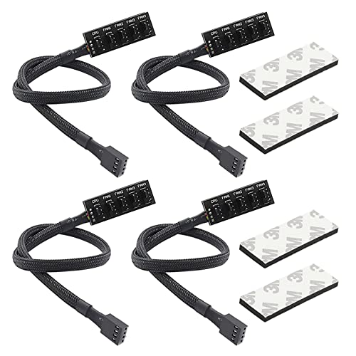 GTIWUNG 4 Stücke 4-Pin PWM-Lüfternabe, PWM Lüfter Splitterkabel, 4-Pin-Anschluss, PWM Lüfter Hub PC 5-Wege PWM-Lüfter-Splitter-Hub Adapterkabel, 5-Port Lüfternabe für Computer PC Lüfterkabel von GTIWUNG