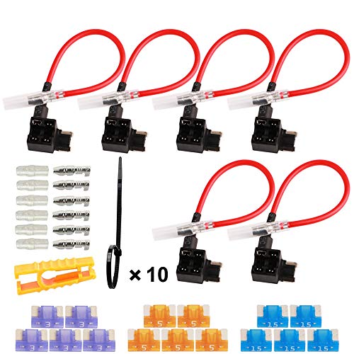 GTIWUNG 6 Stück Auto LKW Mini Flachsicherungsadapter, Niedrig Profil Klinge Stil Sicherung Halter, Autosicherungen Stromdieb Stecksicherung und Kabelbaum, mit Frei Mikro Blade Sicherungs (3A/5A/15A) von GTIWUNG