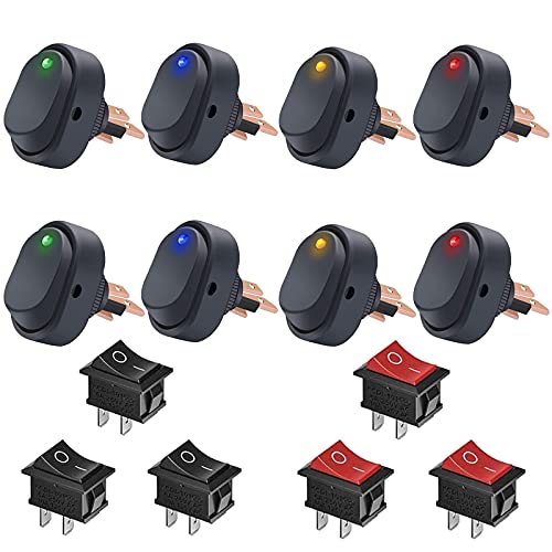 GTIWUNG 8 Stück 12V 30A LED Ein-Aus-Wippschalter Wasserdichter Kippschalter 2 Position 3 Pins Toggle Switch für PKW LKW Motorradboot Marine Control + 6 Stück Druckschalter AC 6A/250V 10A/125V von GTIWUNG