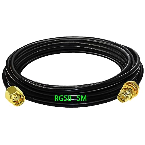 GTIWUNG RP SMA-Stecker auf RP SMA-Buchse 5 Meter Antenne Koaxial-Verlängerungskabel RG58 SMA-Kabel 50 Ohm für HF-Radio/WiFi-Antenne/GPS Niedrig verlorenes Antennen-Koaxialkabel von GTIWUNG