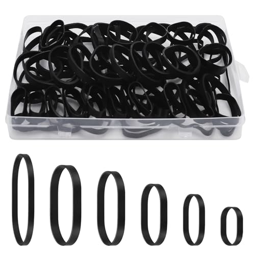 GTNCE 120 Stück Gummibänder Schwarz, Taktischen Gummiringe Breit, Elastische Haushaltsgummi Wiederverwendbar für Büro, Zuhause, Industrie, Camping, Survival, 6 Größen (2,5/3/5/6/8/12cm) von GTNCE