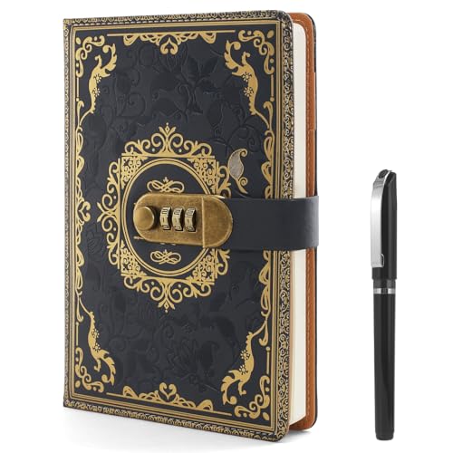 GTNCE Tagebuch mit Schloss, A5 Notizbuch mit Stift Set, Leder Tagebuch mit Code, Vintage Geheimes Notizbuch mit Zahlenschloss für Frauen, Männer, Mädchen, Jugendliche (14.8 × 21.8cm) von GTNCE