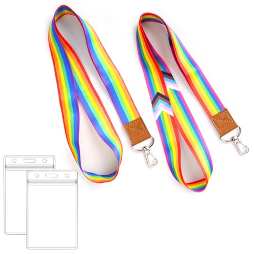 GTOTd Rainbow Lanyard Schlüsselband (2 Pcs) with ID Badge Holder Ausweishalter Decoartions (2 Pcs). Geschenke Merch LGBTQ Zubehör Key Zeichenfolge Brieftasche Schlüsselband für Teens von GTOTd