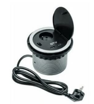 GTV Einbau-Tischsteckdose CHARGER, 1x Schuko mit Erdung, USB 5V 2A, mit Kabelverlängerung - praktische und flexible Steckdose für Zuhause und Büro von GTV