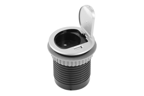 GTV Einbau-Tischsteckdose CHARGER MINI 60mm, 1x Schuko, 1xUSB 2,4A, Aluminium, 1,9m Kabel - kompakte und elegante Lösung für alle Räume von GTV