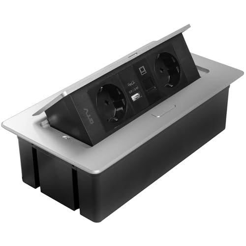 GTV – Einbausteckdose MULTISOFT aluminium mit 2x Schuko, USB A+C, RJ45, HDMI 2.0, Abdeckung, versenkbar, 1,5 m Kabel, für Schreibtisch, Konferenztisch, Küche oder Homeoffice GTV – Einbausteckdose MULTISOFT aluminium mit 2x Schuko, USB A+C, RJ45, HDMI 2.0, Abdeckung, versenkbar, 1,5 m Kabel, für Schreibtisch, Konferenztisch, Küche oder Homeoffice von GTV