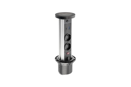 GTV Einbautischsteckdose CAMINO 80mm, 2x Schuko, USB-A+C, Induktionsladung 10W, 1,5m Kabel, Schwarz - elegante und praktische Steckdose für jeden Raum GTV Einbautischsteckdose CAMINO 80mm, 2x Schuko, USB-A+C, Induktionsladung 10W, 1,5m Kabel, Schwarz - elegante und praktische Steckdose für jeden Raum von GTV