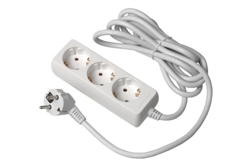 GTV Haushalts-Verlängerungskabel, Steckdosenleiste mit 3 Schuko-Steckdosen, 3m Länge, max. Belastung 3500 W, Euro-Stecker, langlebig und sicher von GTV