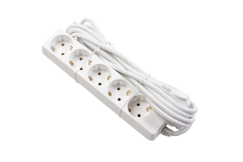 GTV Haushalts-Verlängerungskabel, Steckdosenleiste mit 5 Schuko-Steckdosen, 5m Länge, max. Belastung 3500 W, Euro-Stecker, langlebig und sicher von GTV