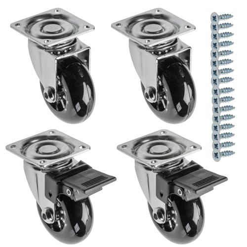 GTV - Möbelrollen BRAZIL, Lenkrollen, 4 Stück set Rollen für Möbel: 2x Rollen mit Bremse, 2x ohne Bremse, aus Stahl und Gummi, +16 konische Schrauben 4x16, Durchmesser: 50 mm, Farbe: Schwarz von GTV