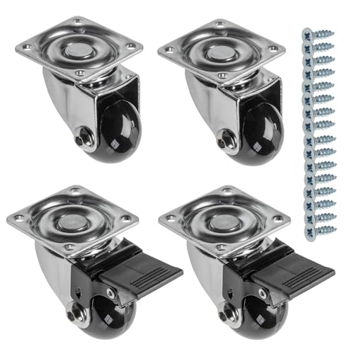 GTV - Möbelrollen BRAZIL, Lenkrollen, 4 Stück set Rollen für Möbel: 2x Rollen mit Bremse, 2x ohne Bremse, aus Stahl und Gummi, +16 konische Schrauben 4x16, Durchmesser: 35 mm, Farbe: Schwarz von GTV