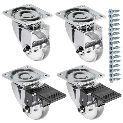 GTV - Möbelrollen BRAZIL, Lenkrollen, 4 Stück set Rollen für Möbel: 2x Rollen mit Bremse, 2x ohne Bremse, aus Stahl und Gummi, +16 konische Schrauben 4x17, Durchmesser: 35 mm, Farbe: Transparent von GTV