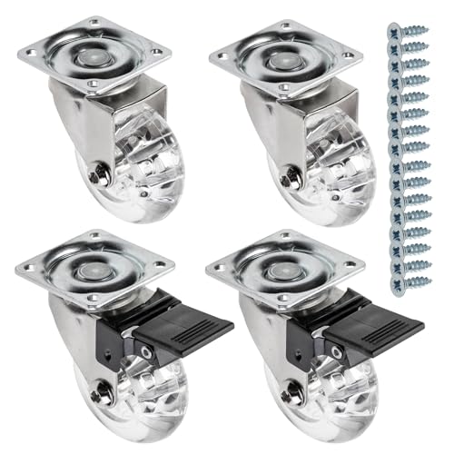 GTV - Möbelrollen BRAZIL, Lenkrollen, 4 Stück set Rollen für Möbel: 2x Rollen mit Bremse, 2x ohne Bremse, aus Stahl und Gummi, +16 konische Schrauben 4x17, Durchmesser: 50 mm, Farbe: Transparent GTV - Möbelrollen BRAZIL, Lenkrollen, 4 Stück set Rollen für Möbel: 2x Rollen mit Bremse, 2x ohne Bremse, aus Stahl und Gummi, +16 konische Schrauben 4x17, Durchmesser: 50 mm, Farbe: Transparent von GTV
