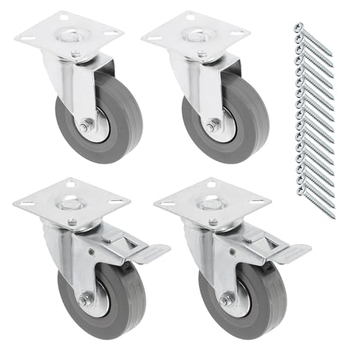 GTV - Möbelrollen GREYROLL, Lenkrollen, 4 Stück set Rollen für Möbel, 2x Rollen mit Bremse, 2x ohne Bremse, aus Stahl und Gummi, 16 PanHead-Schrauben 5x15/16, Durchmesser: 75 mm, Farbe: Grau von GTV