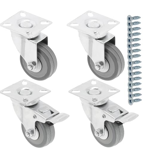 GTV - Möbelrollen GREYROLL, Lenkrollen, 4 Stück set Rollen für Möbel, 2x Rollen mit Bremse, 2x ohne Bremse, aus Stahl und Gummi, +16 konische Schrauben 4x16, Durchmesser: 50 mm, Farbe: Grau von GTV