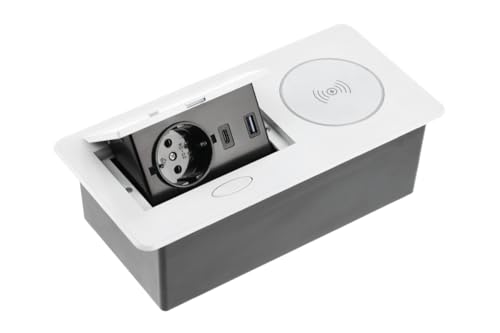 GTV Möbelsteckdose AVARO Plus, 5W Induktionsladegerät, USB-A und USB-C, kompakte Größe, Farben: Weiß, Schwarz, Aluminium, ideal für Home-Office und Gewerberäume von GTV