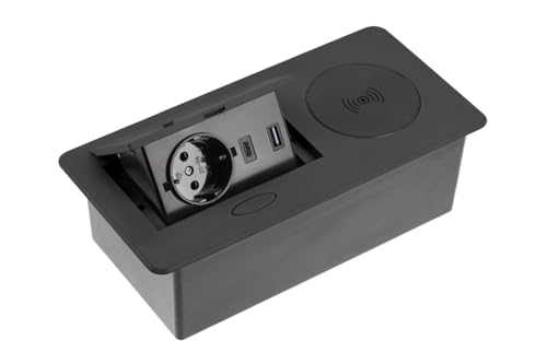 GTV Möbelsteckdose AVARO Plus, mit 5W Induktionsladegerät, USB-A und USB-C, kompakte Bauweise, Farben: Weiß, Schwarz, Aluminium, ideal für Home-Office und Büros GTV Möbelsteckdose AVARO Plus, mit 5W Induktionsladegerät, USB-A und USB-C, kompakte Bauweise, Farben: Weiß, Schwarz, Aluminium, ideal für Home-Office und Büros von GTV