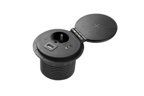 GTV Möbelsteckdose Charger Plus, 5W Induktionsladegerät, USB-A/HDMI/RJ-45, extra flaches Profil, ideal für Schreibtische und Küchenarbeitsflächen von GTV