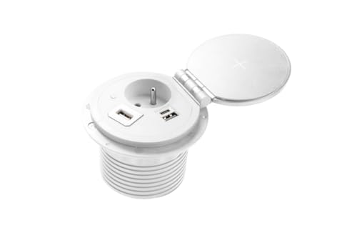 GTV Möbelsteckdose Charger Plus, 5W Induktionsladegerät, austauschbare USB-A/HDMI/RJ-45 Anschlüsse, Ultra-flaches Profil, ideal für Schreibtische und Küchen von GTV
