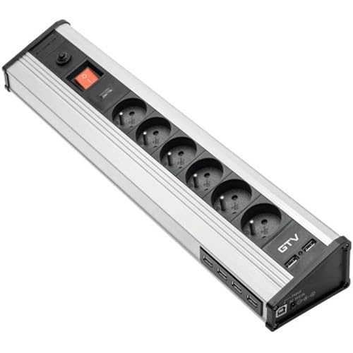 GTV Möbelsteckdose Multi, Desktop-Verlängerungskabel mit Überspannungsschutz, 6X Steckdose mit Erdung, 4X USB-Anschluss, ideal für Büro und Home-Office von GTV