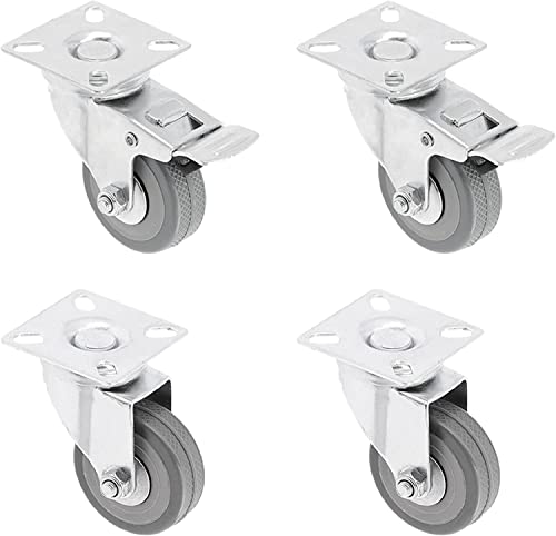GTV Möbelrollen Set Ø50mm, 4 Stück GREYROLL – 2 mit Bremse & 2 ohne Bremse, graue Stahl-Gummi-Rollen, belastbar bis 40 kg, ideal für Schränke, Tische, Möbel von GTV