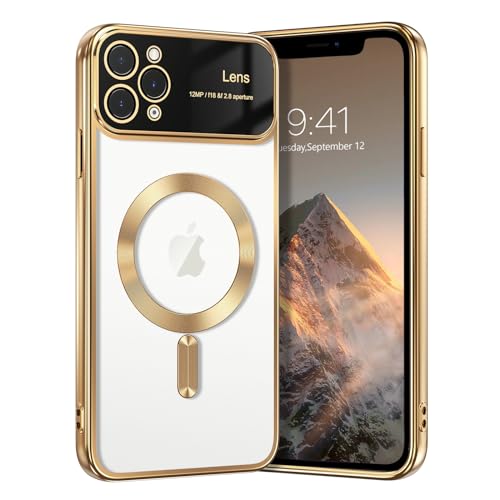 GUAGUA Clear Magnetisch Handyhülle für iPhone 11 Pro Max Hülle [Kompatibel mit MagSafe] Stoßfest Kameraschutz Kratzfeste Schutzhülle Weich TPU Slim Cover Case für iPhone 11 Pro Max, (6,7 Zoll) Gold von GUAGUA