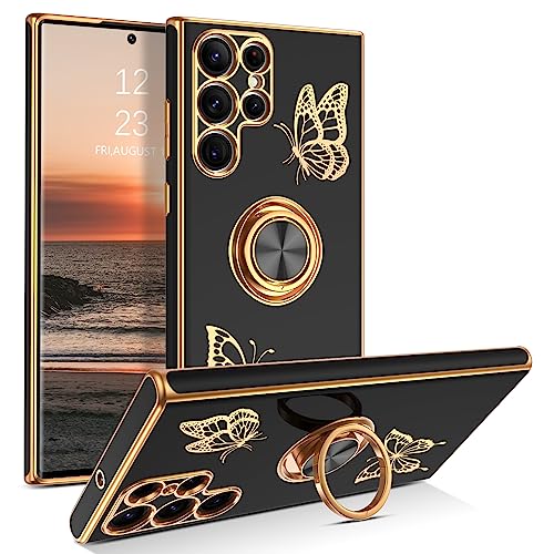 GUAGUA Handyhülle für Samsung Galaxy S22 Ultra 5G Hülle mit 360° Ring Ständer Schutzhülle Magnetische Autohalterung Stoßfest Galvanisierte TPU Schmetterling Design Case für Samsung S22 Ultra Schwarz GUAGUA Handyhülle für Samsung Galaxy S22 Ultra 5G Hülle mit 360° Ring Ständer Schutzhülle Magnetische Autohalterung Stoßfest Galvanisierte TPU Schmetterling Design Case für Samsung S22 Ultra Schwarz von GUAGUA