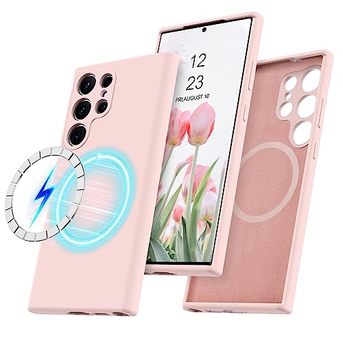 GUAGUA Handyhülle für Samsung Galaxy S23 Ultra 5G Liquid Silikon Hülle [Kompatibel mit Magsafe] Flüssiges Silikonhülle mit Magnetische Weich Stoßfeste Schutzhülle für Samsung S23 Ultra Rosa von GUAGUA