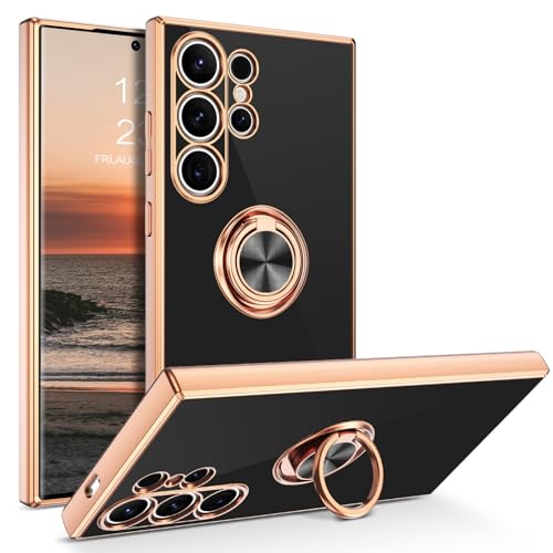 GUAGUA Handyhülle für Samsung Galaxy S24 Ultra 5G Hülle mit 360° Ring Ständer Schutzhülle Magnetische Autohalterung Stoßfest Galvanisierte Weich TPU Case für Samsung S24 Ultra 5G (6,8 Zoll) Schwarz von GUAGUA