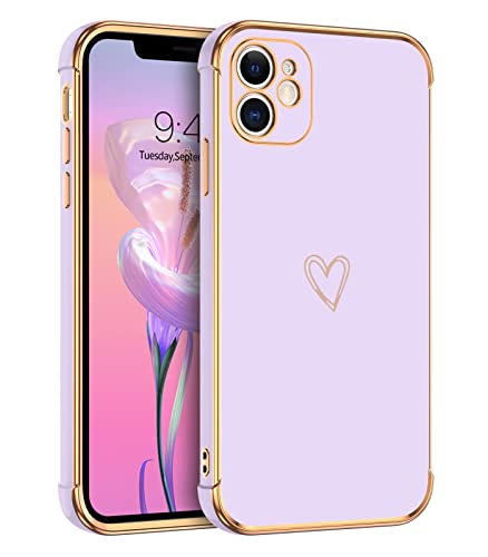 GUAGUA Handyhülle für iPhone 12 Mini Hülle Cute Herz Muster Galvanisierte Kameraschutz Stoßfeste Silikonhülle Weich TPU Silikon Schutzhülle Dünn Hülle Silikon case für iPhone 12 Mini (5,4''), Lila von GUAGUA