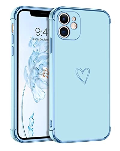 GUAGUA Handyhülle für iPhone 12 Mini Hülle Cute Herz Muster Galvanisierte Kameraschutz Stoßfeste Silikonhülle Weich TPU Silikon Schutzhülle Dünn Hülle Silikon case für iPhone 12 Mini (5,4''), Blau von GUAGUA