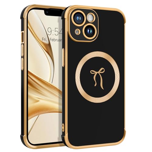 GUAGUA Handyhülle für iPhone 13 Hülle [Kompatibel mit MagSafe] Schleife Muster Galvanisierte Kameraschutz Stoßfeste Weich TPU Schutzhülle Silikon Case für iPhone 13 (6,1 Zoll) Schwarz von GUAGUA