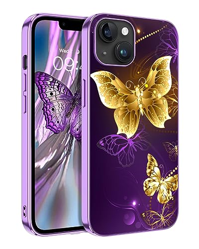 GUAGUA Handyhülle für iPhone 13 Hülle mit Schmetterling Muster Leuchtet im Dunkeln Weich TPU Kameraschutz Silikonhülle Anti-Scratch Stoßfeste Schutzhülle Phone Case für iPhone 13 (6,1''), Lila von GUAGUA