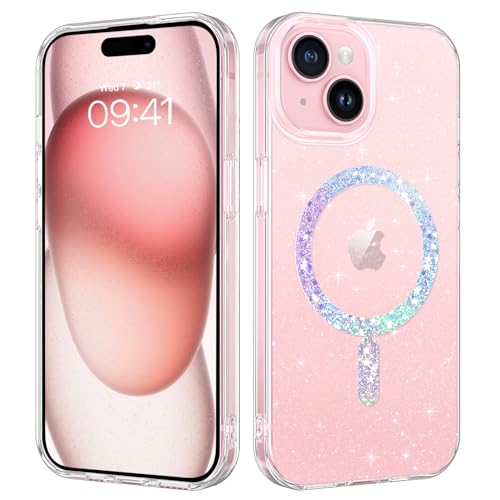 GUAGUA Handyhülle für iPhone 15 Plus Hülle [Kompatibel mit MagSafe] Glitzer Transparent Magnetische Stoßfest Schutzhülle TPU+PC Dünn Slim Case für iPhone 15 Plus (6,7 Zoll) Crystal Klar von GUAGUA