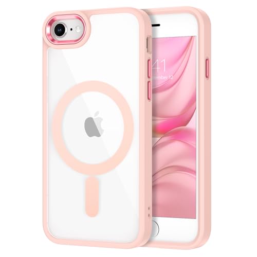 GUAGUA Handyhülle für iPhone SE 2022/iPhone SE 2020/iPhone 8/iPhone 7 Hülle [Kompatibel mit MagSafe] Magnetisch Stoßfest Durchsichtig Rückseite Slim Silikon Schutzhülle Case (4,7'') Rosa/Pink von GUAGUA