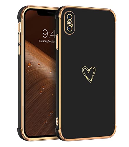 GUAGUA Handyhülle für iPhone XS Max Hülle Cute Herz Muster Galvanisierte Kameraschutz Stoßfeste Silikonhülle Weich TPU Silikon Schutzhülle Dünn Silikon Case für iPhone XS Max (6,5 Zoll), Schwarz von GUAGUA