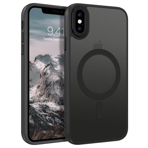 GUAGUA Kompatibel mit iPhone Xs Max Hülle, 16,5 cm (6,5 Zoll), kompatibel mit MagSafe iPhone Xs Max, magnetische Hülle, schlank, durchscheinend, matt, hautfreundlich, stoßfest, kratzfest, Schwarz von GUAGUA