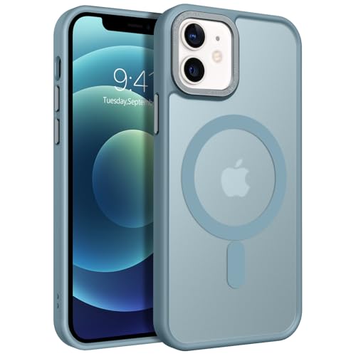 GUAGUA Magnetisch Handyhülle für iPhone 12 Mini Hülle [Kompatibel mit MagSafe] Matt Stoßfest Rückseite Durchscheinende Schutzhülle Case für iPhone 12 Mini (5,4'') Graublau von GUAGUA