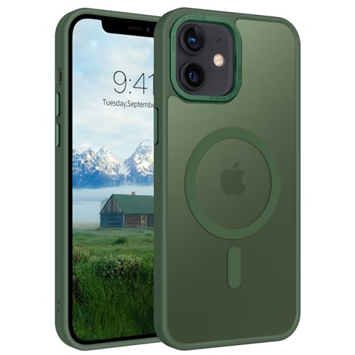 GUAGUA Magnetisch Handyhülle für iPhone 12 Mini Hülle [Kompatibel mit MagSafe] Matt Stoßfest Rückseite Durchscheinende Schutzhülle Case für iPhone 12 Mini (5,4'') Dunkelgrün von GUAGUA