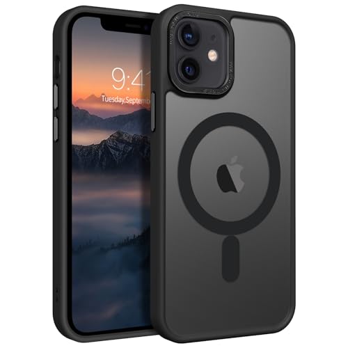 GUAGUA Magnetisch Handyhülle für iPhone 12 Mini Hülle [Kompatibel mit MagSafe] Matt Stoßfest Rückseite Durchscheinende Schutzhülle Case für iPhone 12 Mini (5,4'') Schwarz von GUAGUA