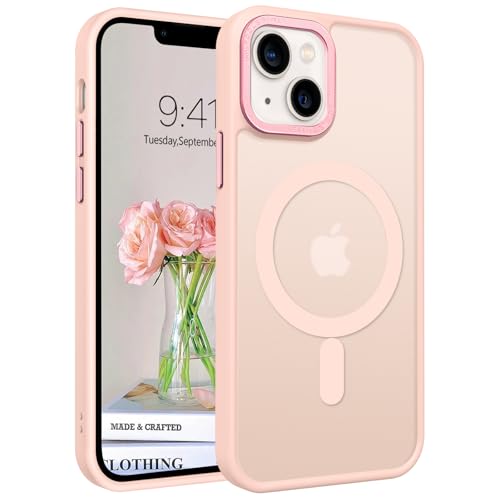 GUAGUA Magnetisch Handyhülle für iPhone 13 Mini Hülle [Kompatibel mit MagSafe] Matt Stoßfest Rückseite Durchscheinende Schutzhülle Case für iPhone 13 Mini (5,4'') Hellrosa/Pink von GUAGUA