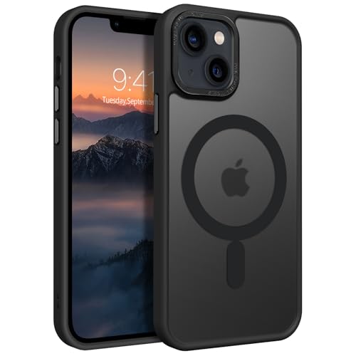 GUAGUA Magnetisch Handyhülle für iPhone 13 Mini Hülle [Kompatibel mit MagSafe] Matt Stoßfest Rückseite Durchscheinende Schutzhülle Case für iPhone 13 Mini (5,4'') Schwarz von GUAGUA