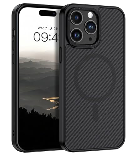 GUAGUA für iPhone 14 Pro Max Hülle [Kompatibel mit MagSafe] Magnetisch Handyhülle für iPhone 14 Pro Max Case Carbon Fiber Design Stoßfest Schutzhülle TPU und PC Magnet Cover (6,7'') Schwarz von GUAGUA