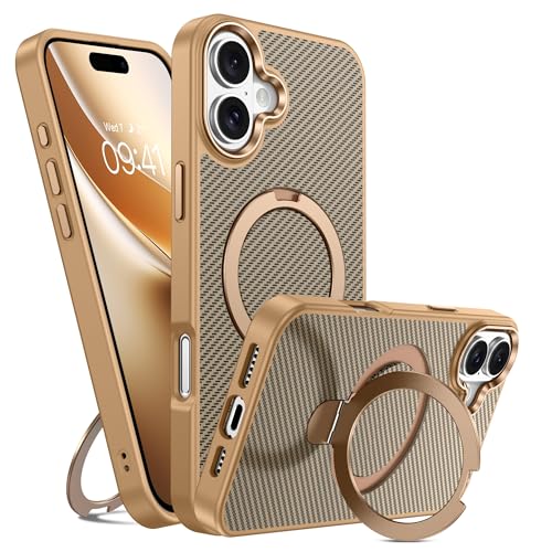 GUAGUA Magnetisch Handyhülle für iPhone 16 Plus Hülle [Kompatibel mit MagSafe] mit Ring Ständer Stoßfest Schutzhülle Carbon Fiber Muster Case für iPhone 16 Plus (6,7'') Titan Wüstensand von GUAGUA