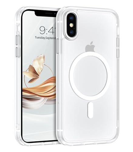 GUAGUA Magnetisch Handyhülle für iPhone XS Max Hülle [Kompatibel mit MagSafe] Matt Handyhülle Stoßfest Rückseite Durchscheinende Dünn Slim Magnet Schutzhülle Case für iPhone XS Max (6,5'') Weiß von GUAGUA