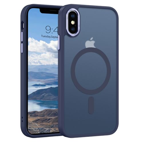 GUAGUA Magnetisch Handyhülle für iPhone XS Max Hülle [Kompatibel mit MagSafe] Matt Handyhülle Stoßfest Rückseite Durchscheinende Dünn Slim Magnet Schutzhülle Case für iPhone XS Max (6,5'') Blau von GUAGUA