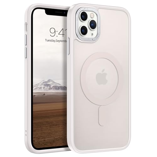 GUAGUA Magnetisch Hülle für iPhone 11 Pro Max [Kompatibel mit MagSafe] Matt Handyhülle Stoßfest Durchscheinende Rückseite Dünn Schutzhülle Case für iPhone 11 Pro Max (6,5 Zoll) Hellgrau von GUAGUA