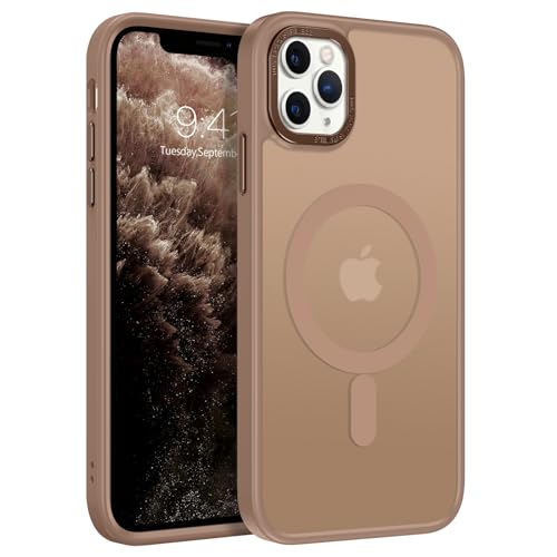 GUAGUA Magnetisch Hülle für iPhone 11 Pro Max [Kompatibel mit MagSafe] Matt Handyhülle Stoßfest Durchscheinende Rückseite Dünn Schutzhülle Case für iPhone 11 Pro Max (6,5 Zoll) Braun von GUAGUA