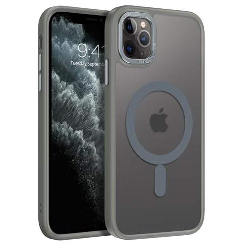 GUAGUA Magnetisch Hülle für iPhone 11 Pro Max [Kompatibel mit MagSafe] Matt Handyhülle Stoßfest Durchscheinende Rückseite Dünn Schutzhülle Case für iPhone 11 Pro Max (6,5 Zoll) Grau von GUAGUA